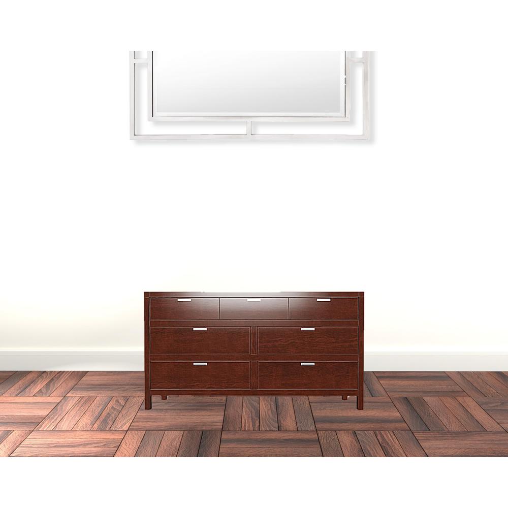 63" Brown Solid Wood Seven Drawer Double Dresser. Picture 3