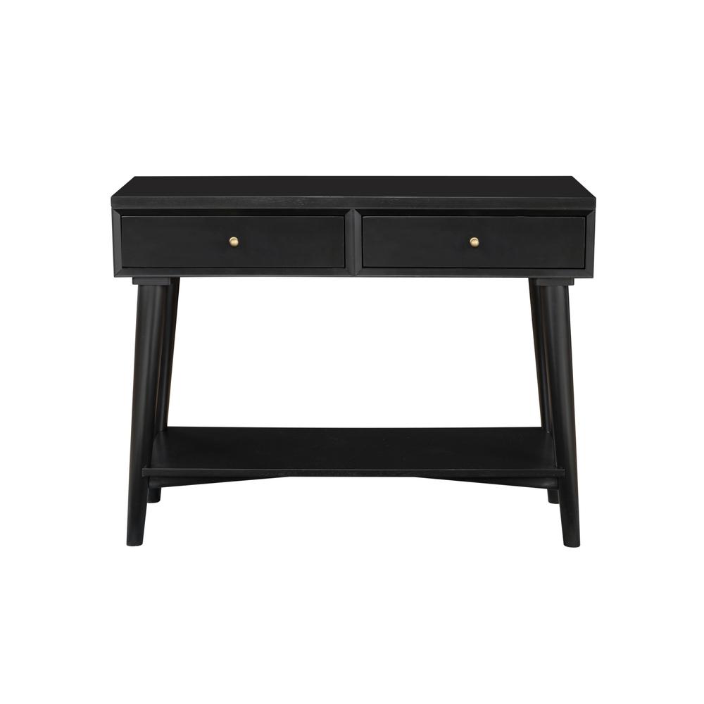 42" Black Solid and Manufactured Wood Floor Shelf Console Table. Picture 2