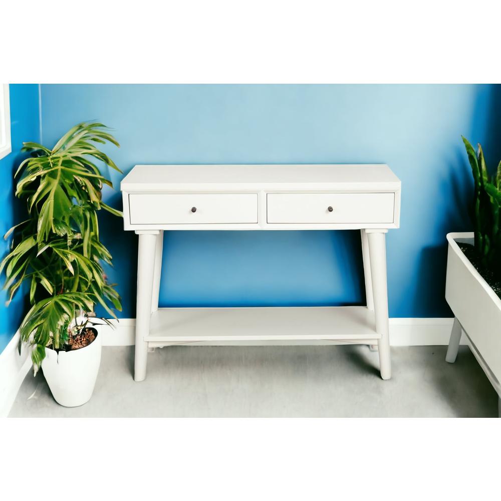 42" White Solid and Manufactured Wood Floor Shelf Console Table. Picture 3