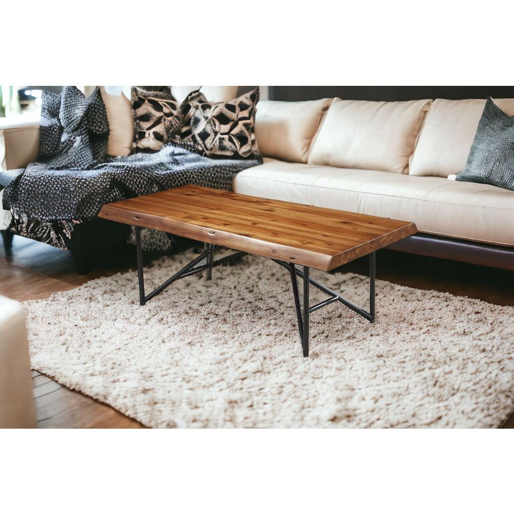 50" Brown And Black Solid Wood And Metal Coffee Table. Picture 2