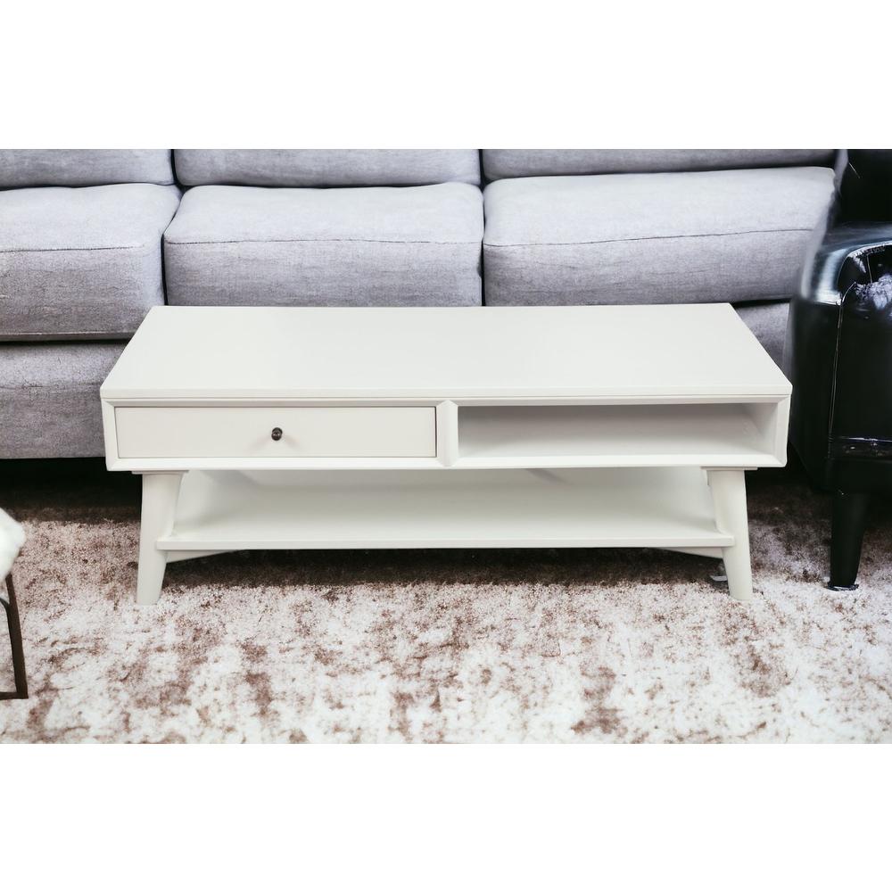 48" White Solid And Manufactured Wood Coffee Table With Drawer. Picture 2