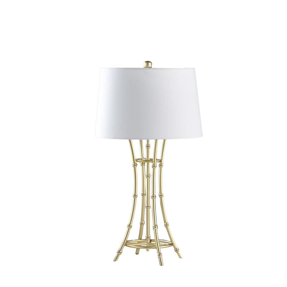 29" Gold Bamboo Design Table Lamp With Off White Drum Shade. Picture 1
