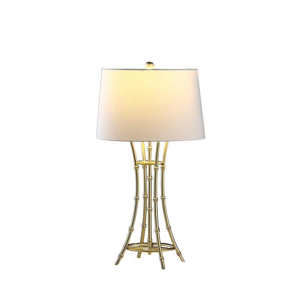 29" Gold Bamboo Design Table Lamp With Off White Drum Shade. Picture 2