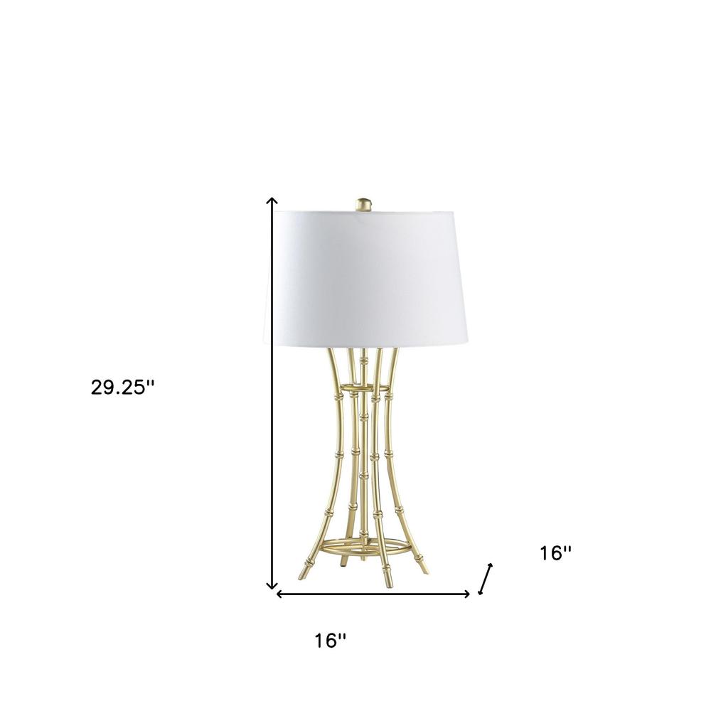 29" Gold Bamboo Design Table Lamp With Off White Drum Shade. Picture 6