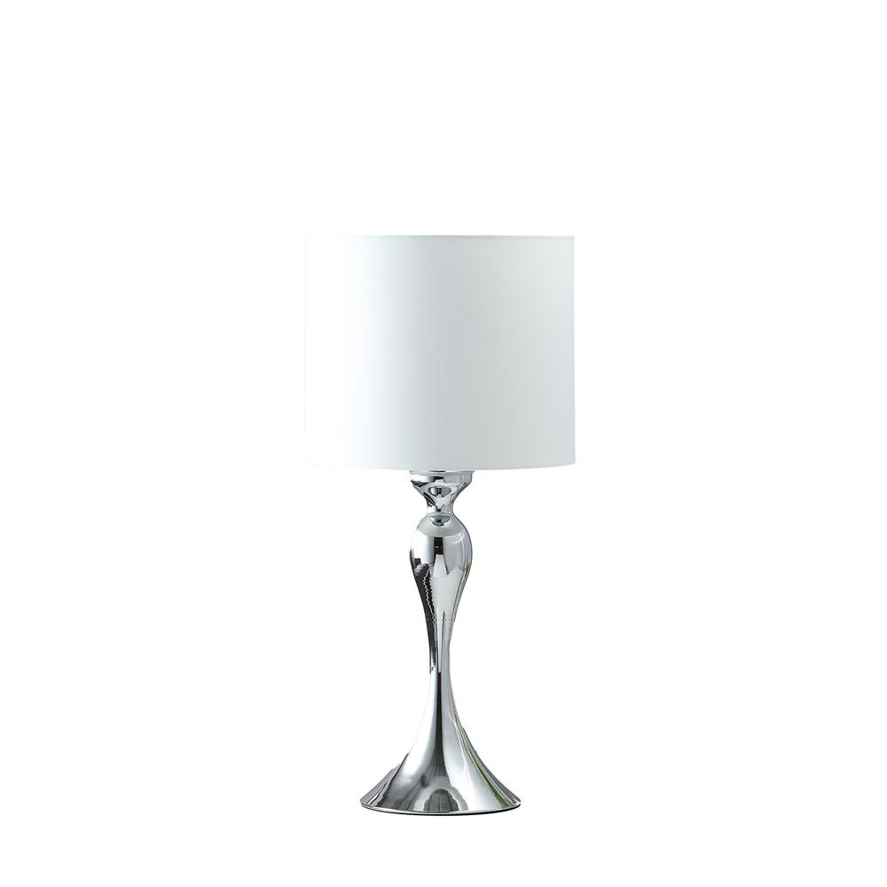 25" Silver Sleek Table Lamp With Off White Drum Shade. Picture 1