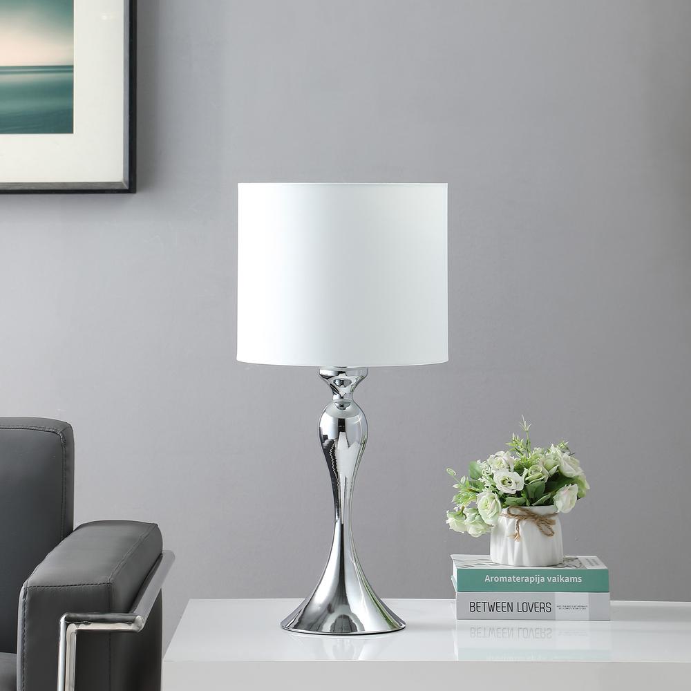 25" Silver Sleek Table Lamp With Off White Drum Shade. Picture 4