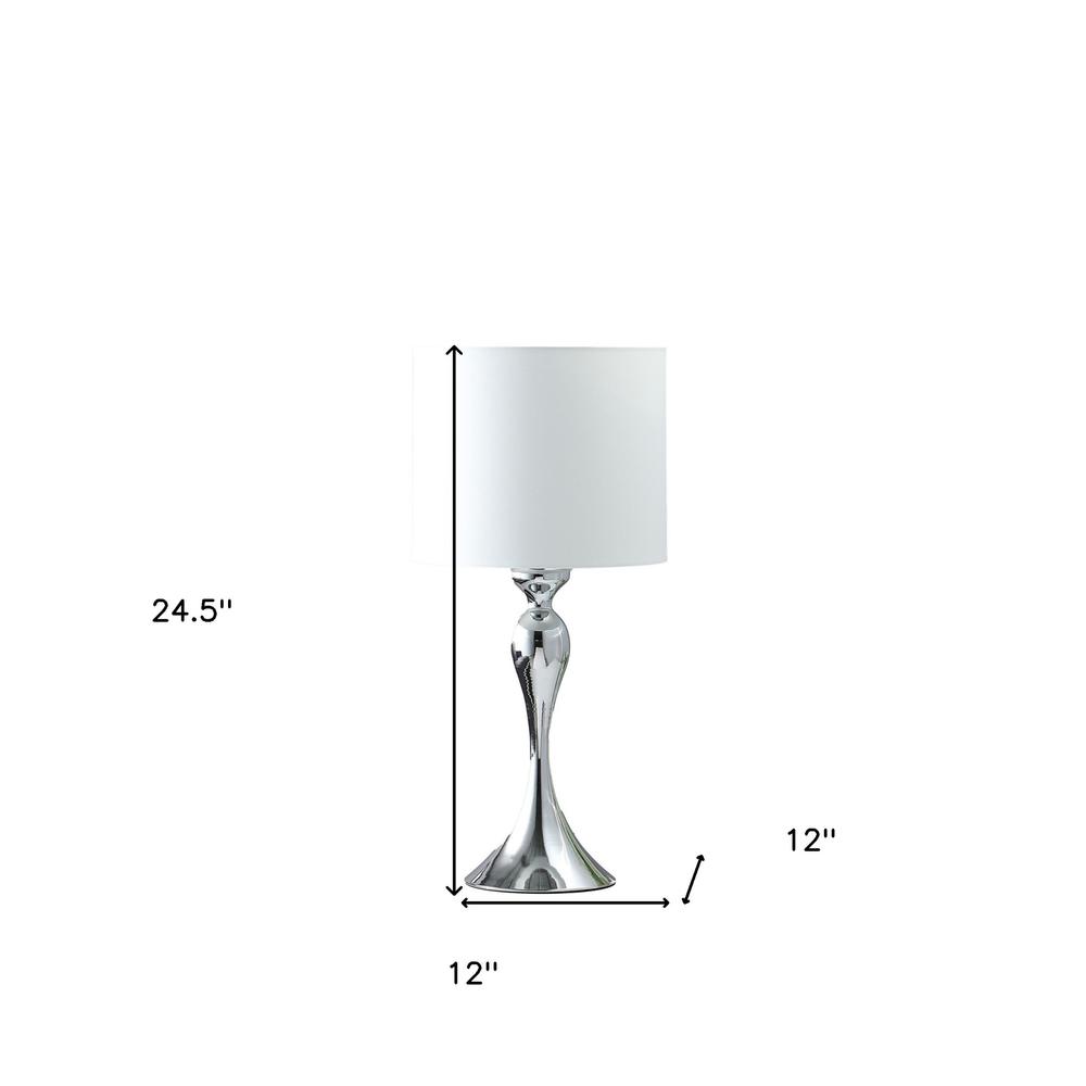 25" Silver Sleek Table Lamp With Off White Drum Shade. Picture 6