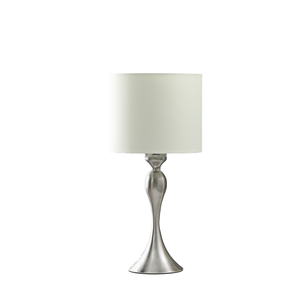 25" Silver Metal Table Lamp With Off White Drum Shade. Picture 1
