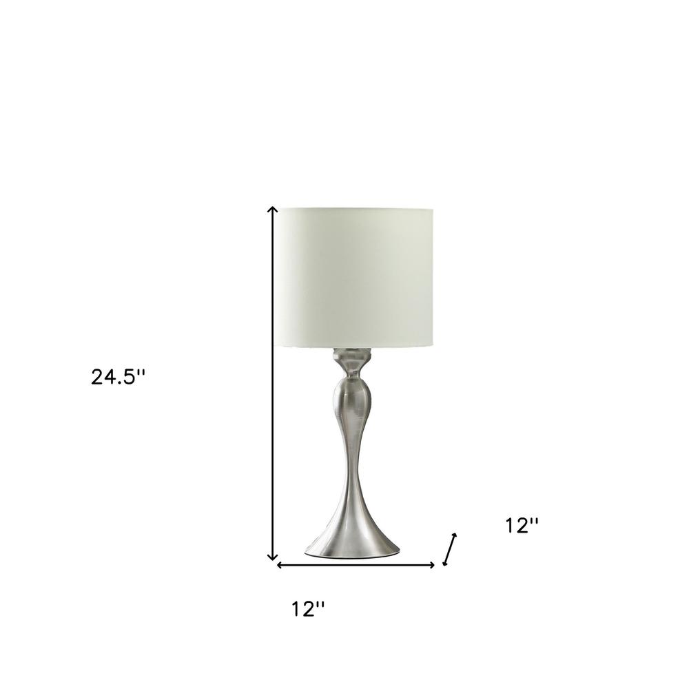 25" Silver Metal Table Lamp With Off White Drum Shade. Picture 6
