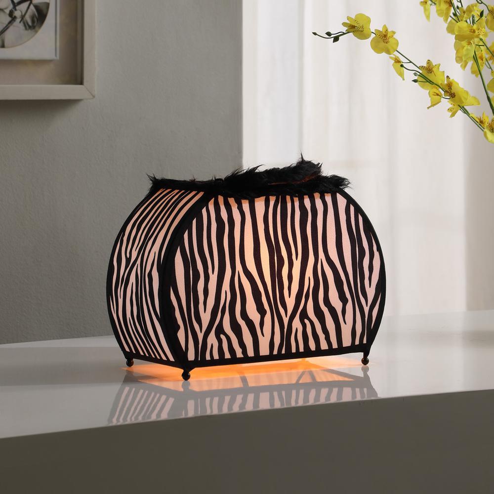 12" Black And White Funky Zebra Pattern Novelty Table Lamp. Picture 5