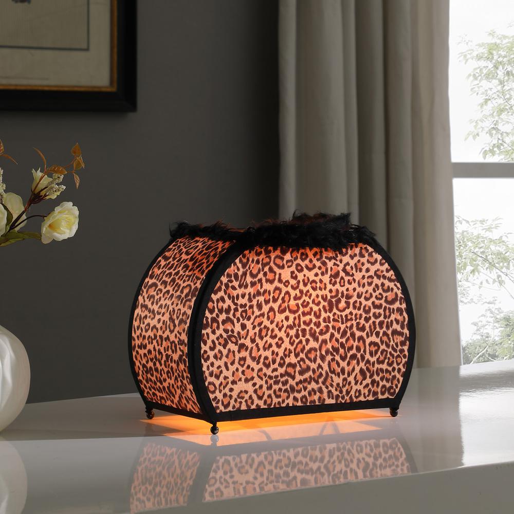12" Brown and White Funky Leopard Pattern Novelty Table Lamp. Picture 5