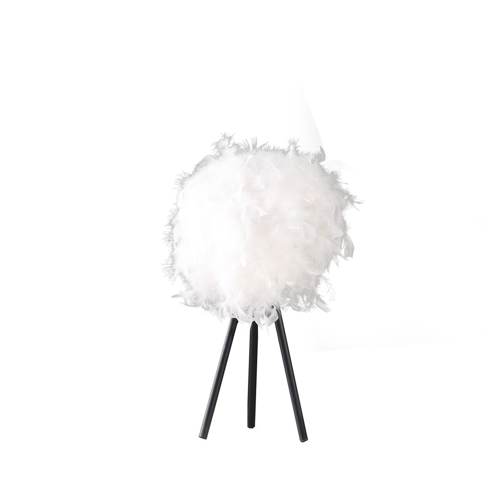 21" Black and White Faux Feather Tripod Table Lamp. Picture 1