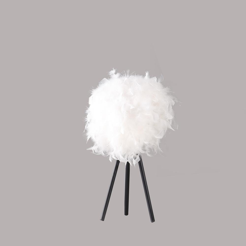 21" Black and White Faux Feather Tripod Table Lamp. Picture 6