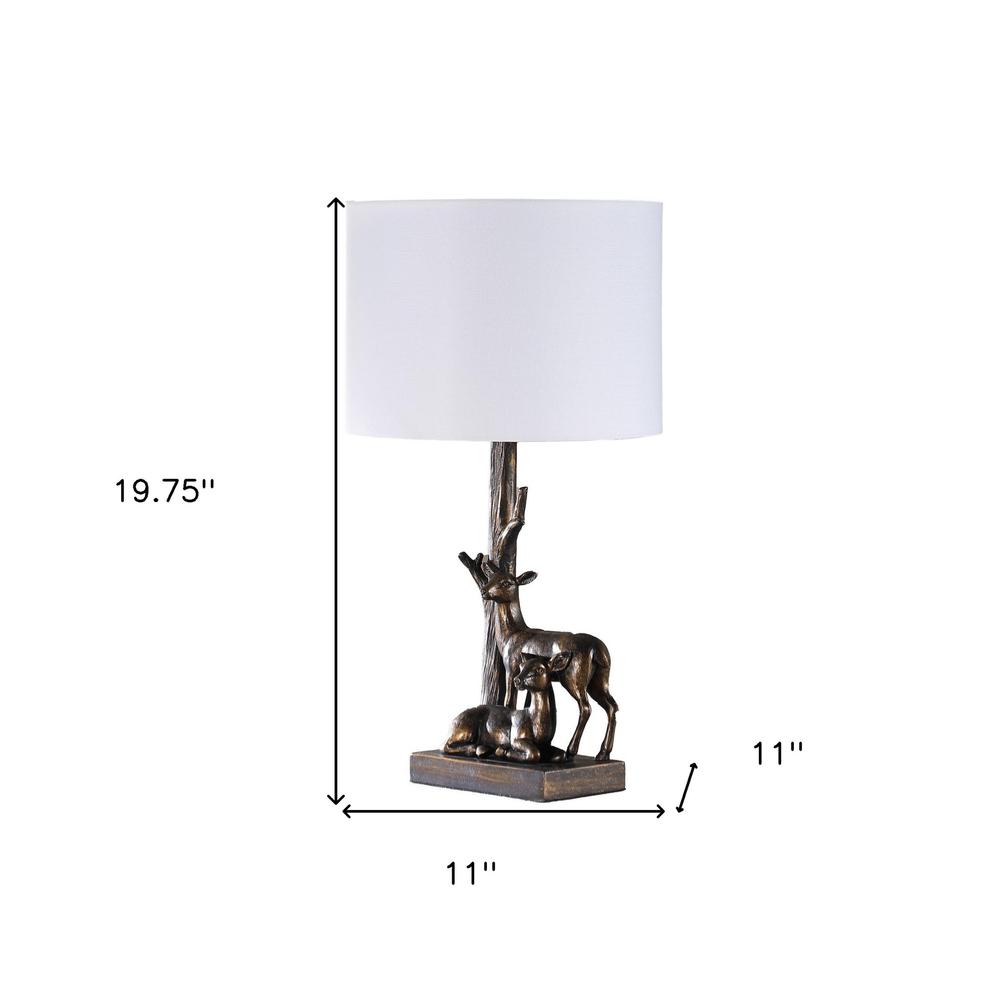 20" Bronze Mom and Baby Deer Table Lamp With White Drum Shade. Picture 6
