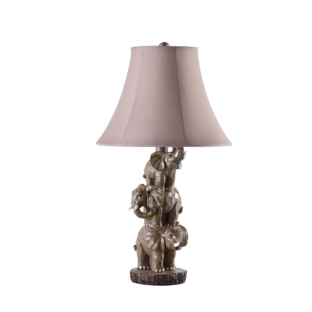 21" Brown Elephant Trio Table Lamp With Brown Bell Shade. Picture 1