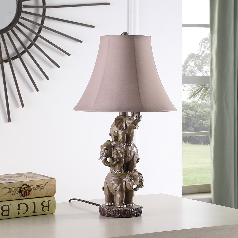 21" Brown Elephant Trio Table Lamp With Brown Bell Shade. Picture 4