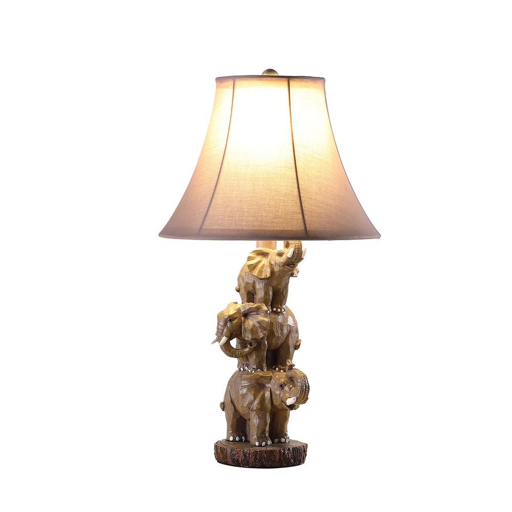 21" Brown Elephant Trio Table Lamp With Brown Bell Shade. Picture 2