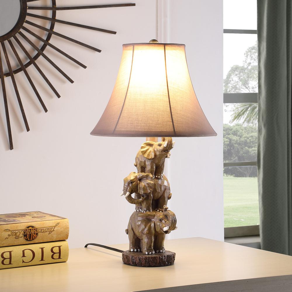21" Brown Elephant Trio Table Lamp With Brown Bell Shade. Picture 5