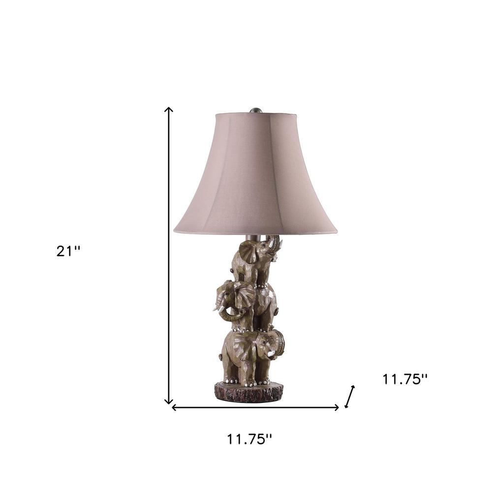21" Brown Elephant Trio Table Lamp With Brown Bell Shade. Picture 6
