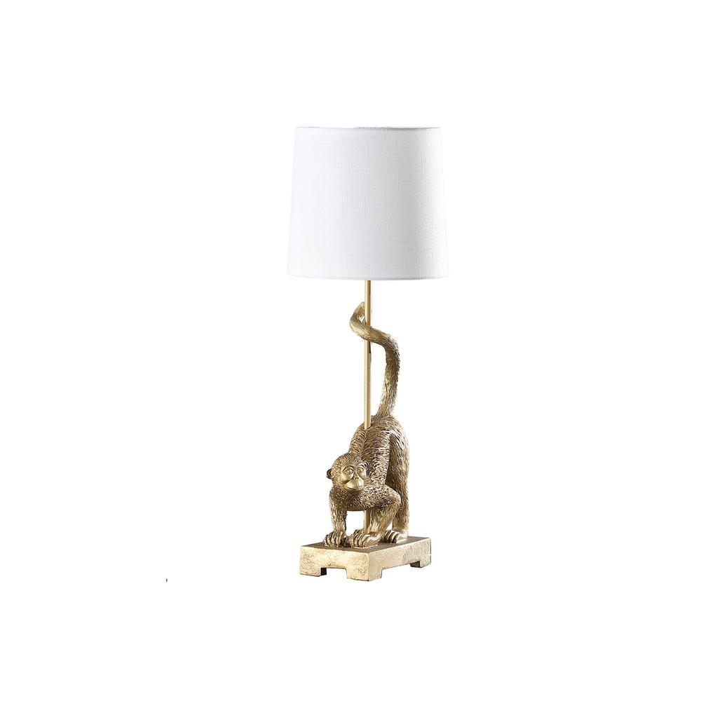 24" Gold Monkey Table Lamp With White Drum Shade. Picture 1