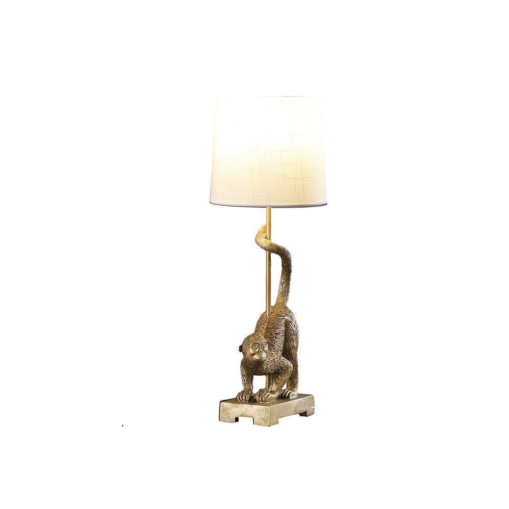 24" Gold Monkey Table Lamp With White Drum Shade. Picture 2