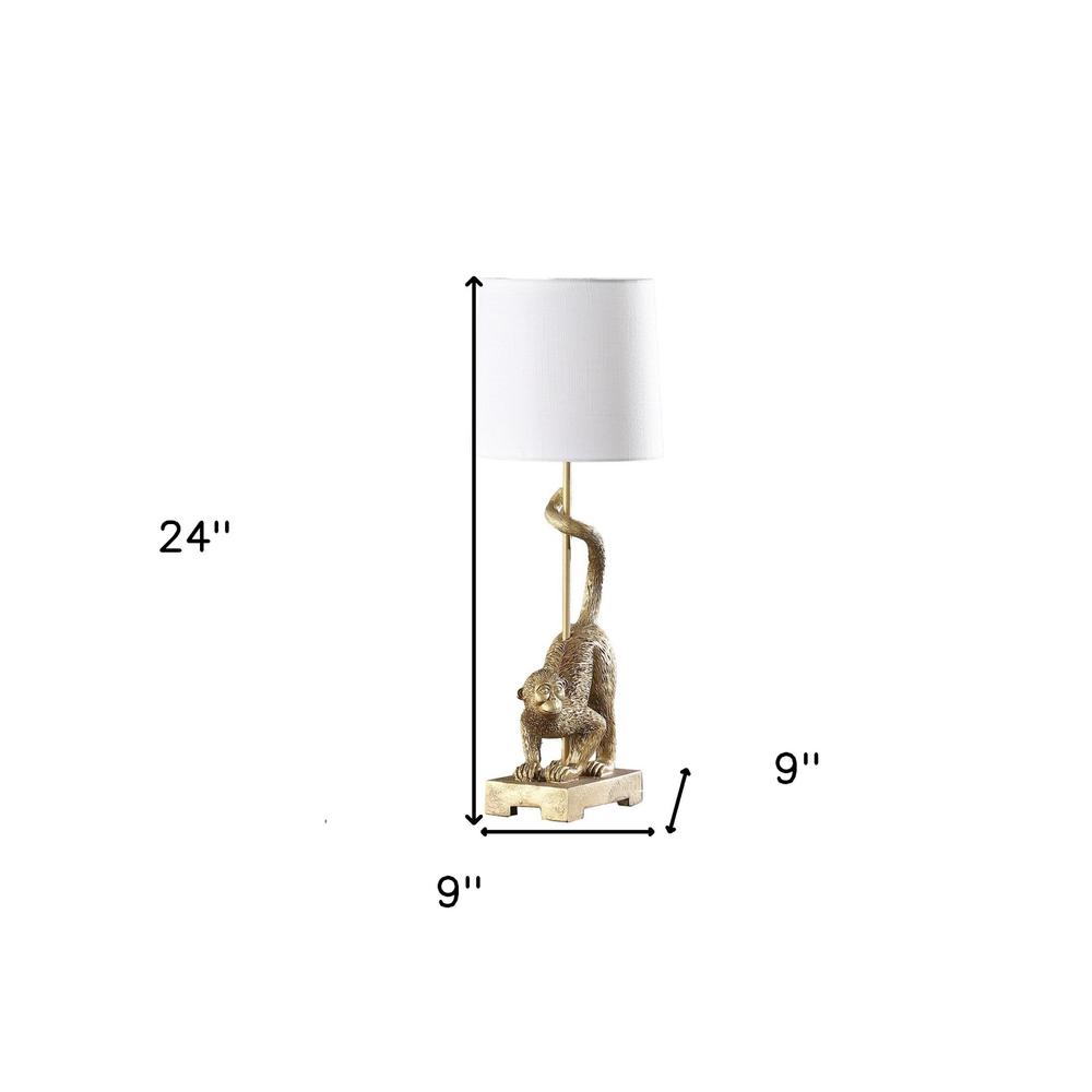 24" Gold Monkey Table Lamp With White Drum Shade. Picture 6