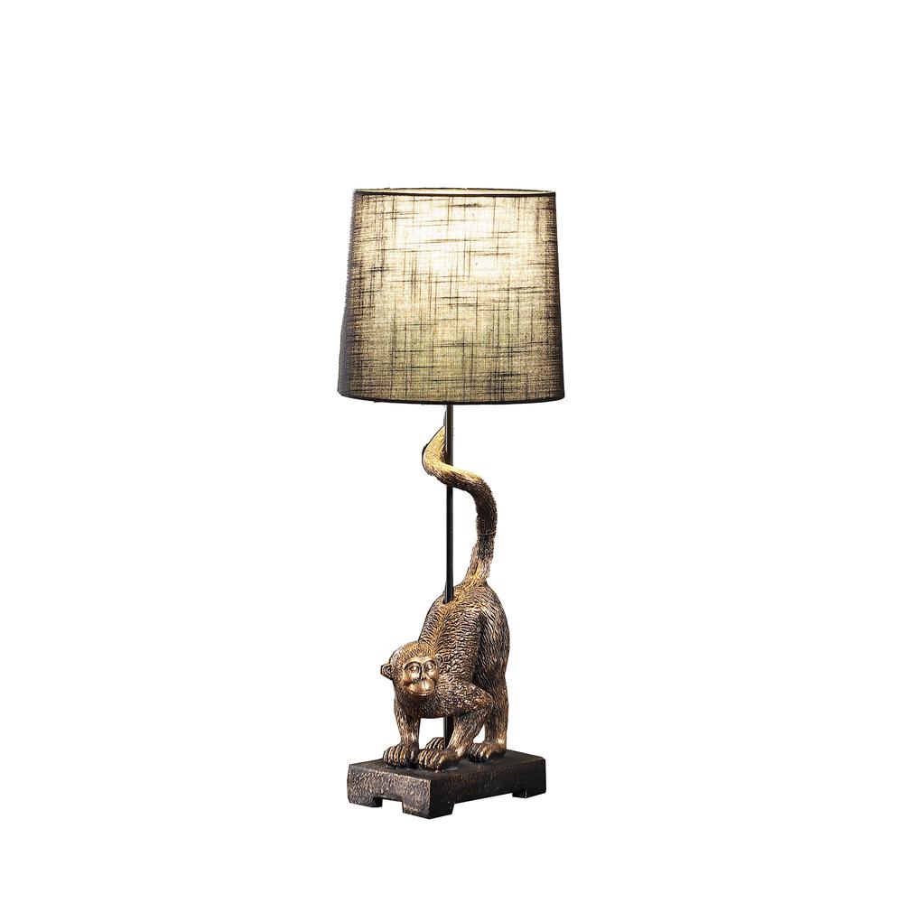 24" Dark Antiqued Gold Monkey Table Lamp With Black Drum Shade. Picture 2