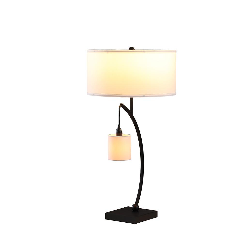 29" Black Metal Two Light Arched Table Lamp With White Drum Shade. Picture 2