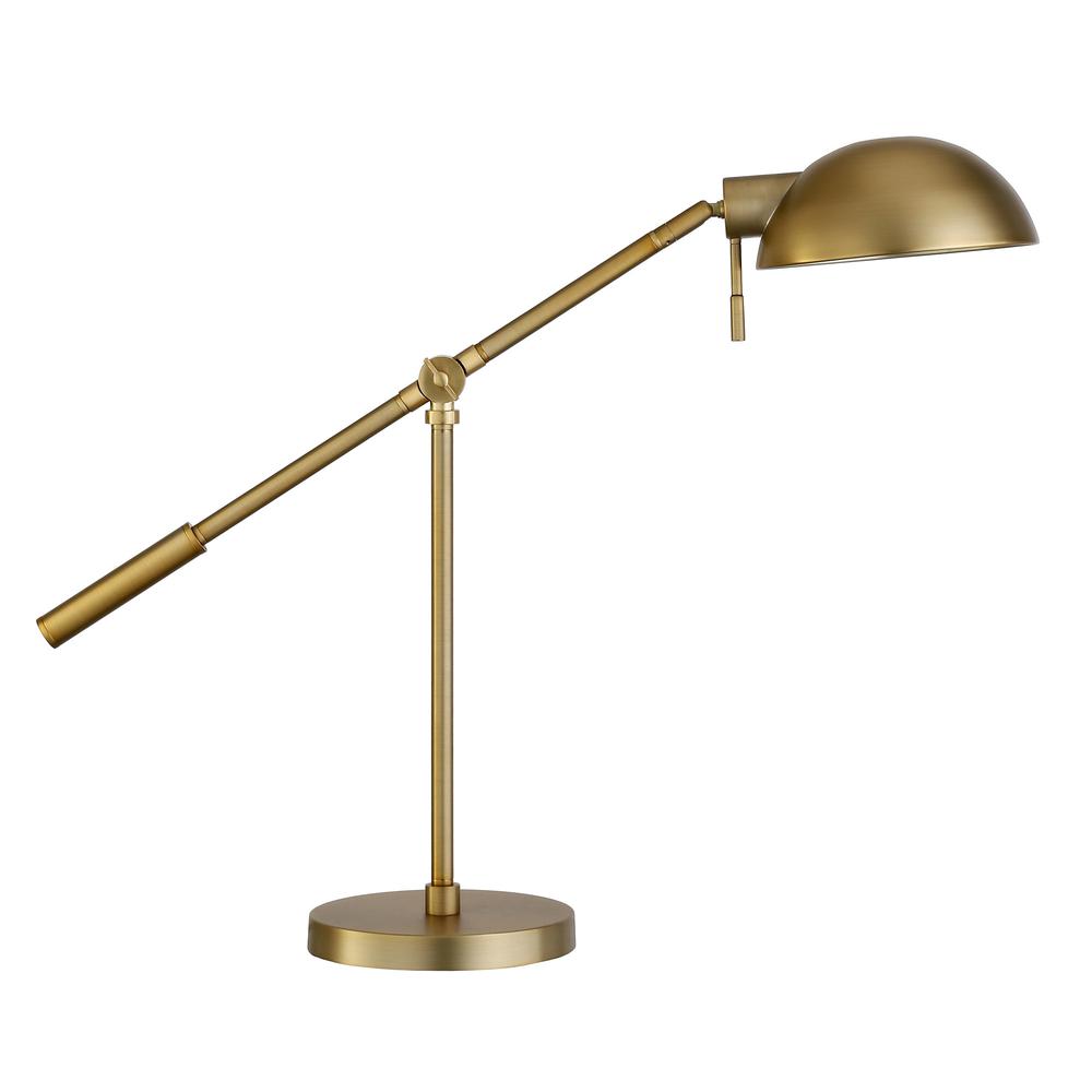23" Brass Metal Desk Table Lamp With Brass Dome Shade. Picture 1