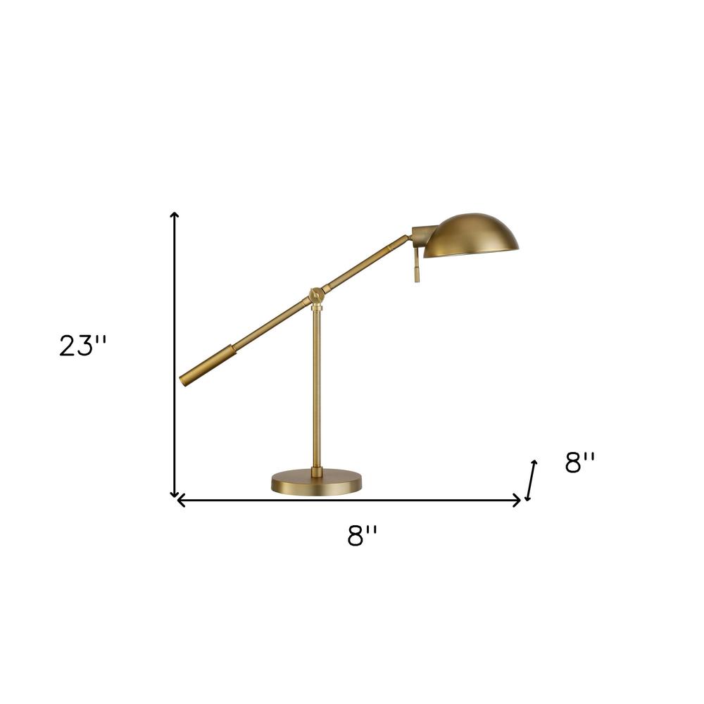 23" Brass Metal Desk Table Lamp With Brass Dome Shade. Picture 6