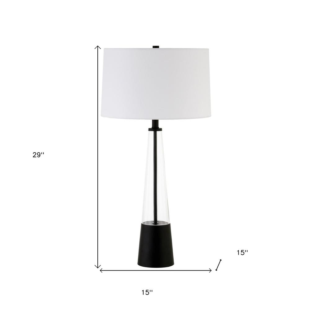 29" Black Glass Table Lamp With White Drum Shade. Picture 6