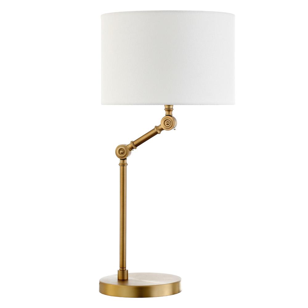 24" Gold Metal Adjustable Table Lamp With White Drum Shade. Picture 1