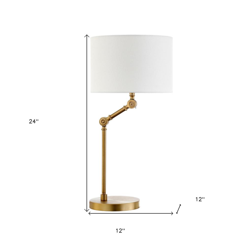 24" Gold Metal Adjustable Table Lamp With White Drum Shade. Picture 6
