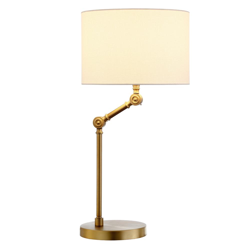 24" Gold Metal Adjustable Table Lamp With White Drum Shade. Picture 2
