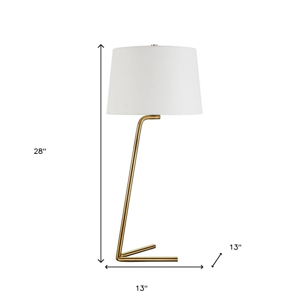 28" Gold Metal Table Lamp With White Drum Shade. Picture 6