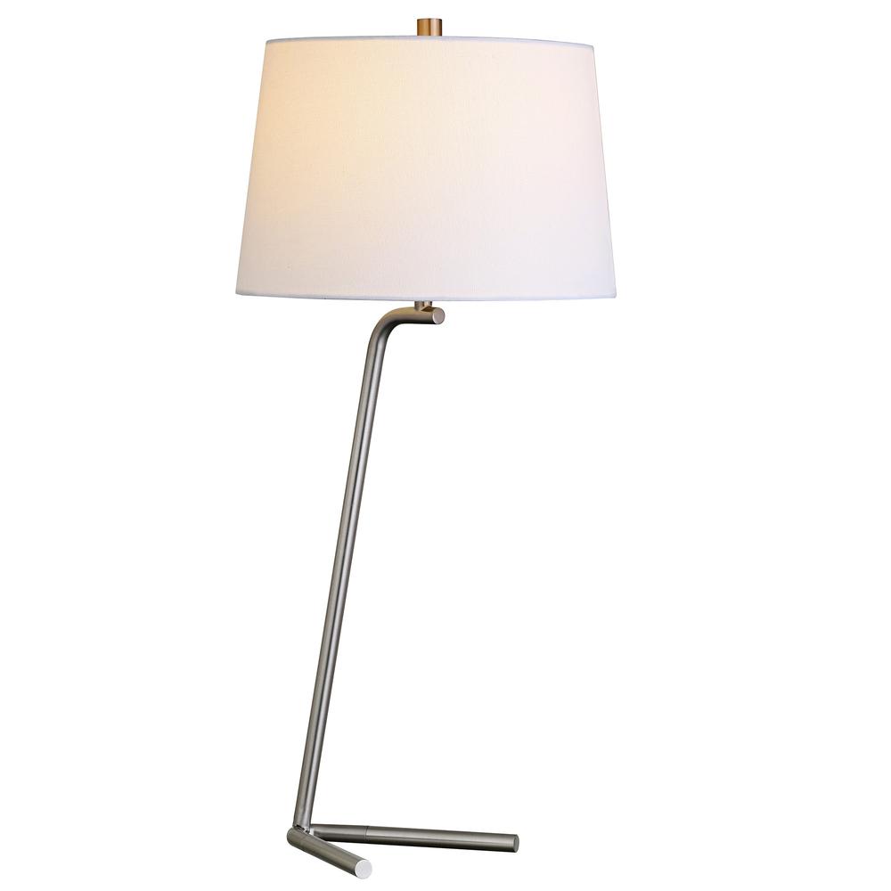 28" Silver Metal Table Lamp With White Drum Shade. Picture 2