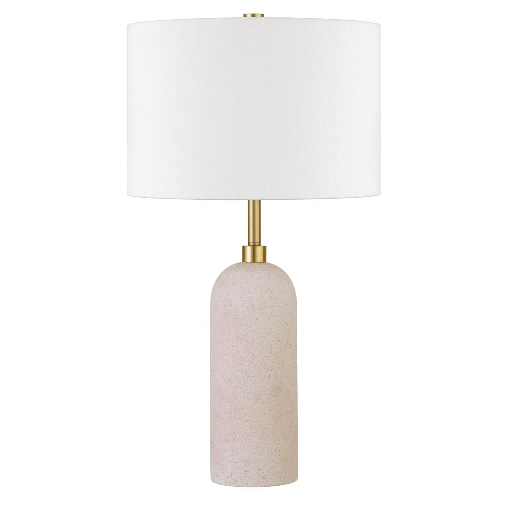 22" Sand Ceramic Table Lamp With White Drum Shade. Picture 1