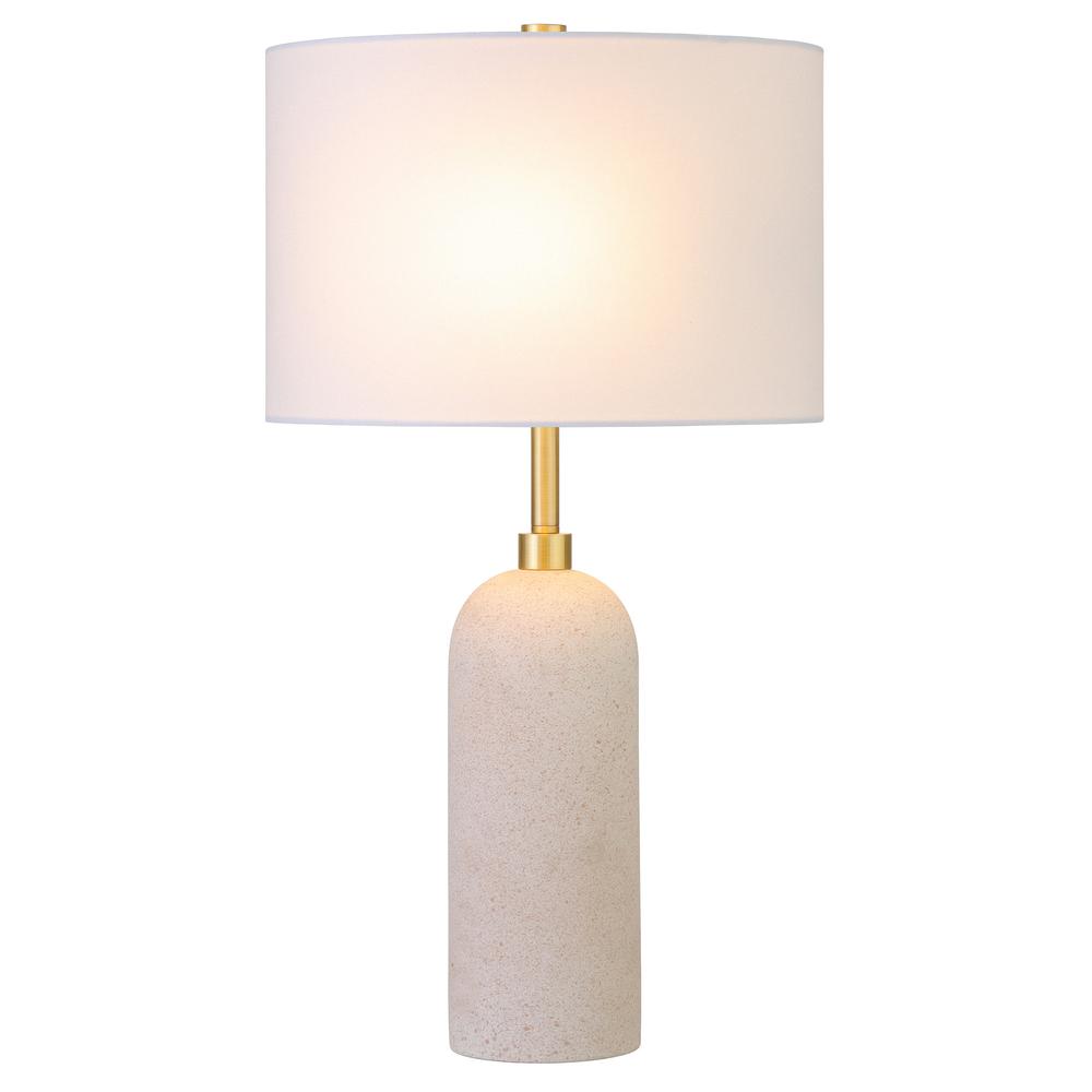 22" Sand Ceramic Table Lamp With White Drum Shade. Picture 2