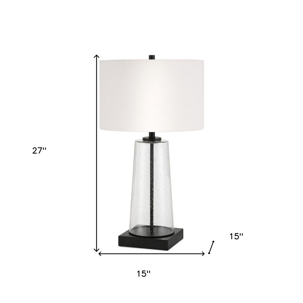 27" Black Glass Table Lamp With White Drum Shade. Picture 8