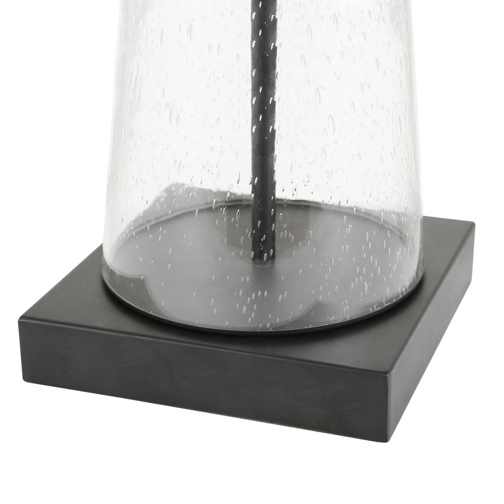 27" Black Glass Table Lamp With White Drum Shade. Picture 4