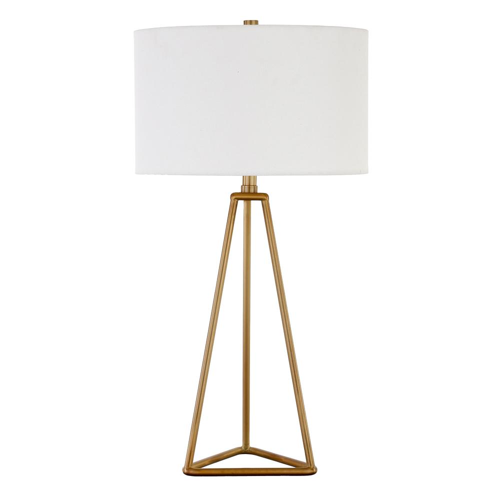 26" Gold Metal Table Lamp With White Drum Shade. Picture 1