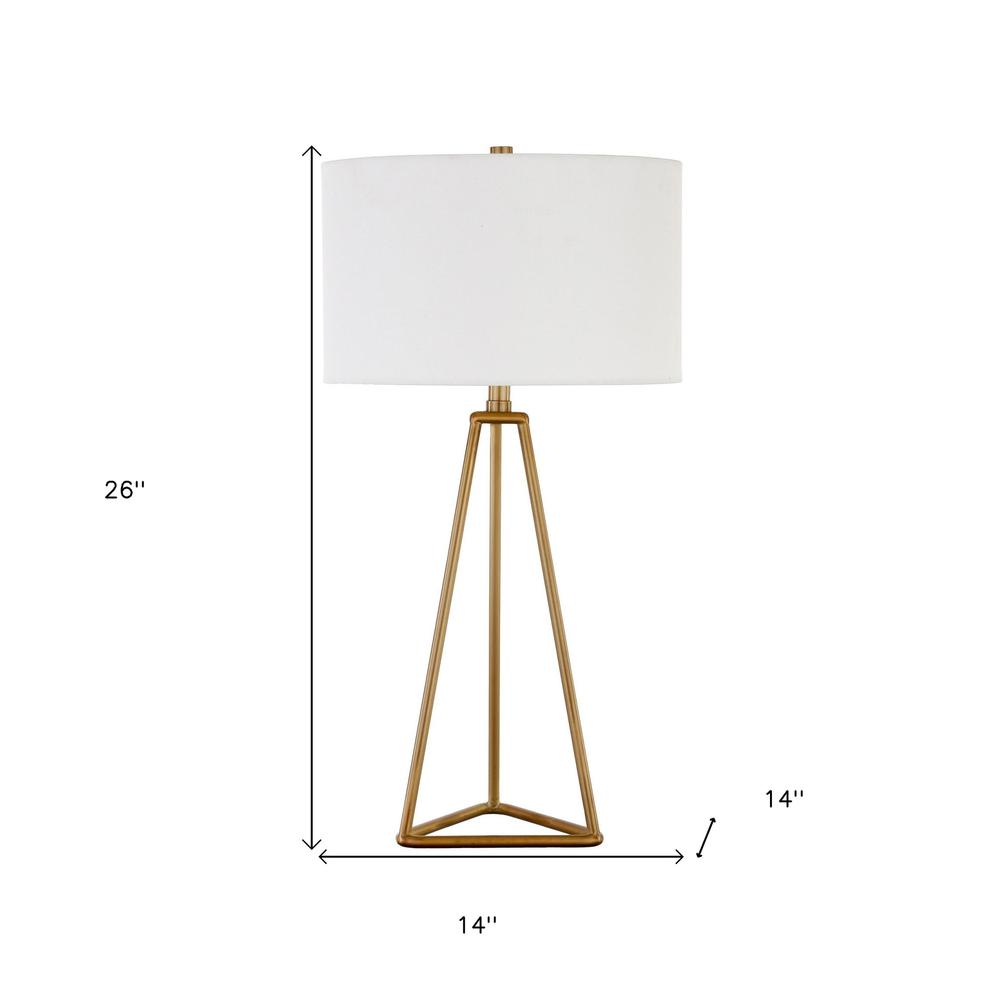 26" Gold Metal Table Lamp With White Drum Shade. Picture 6