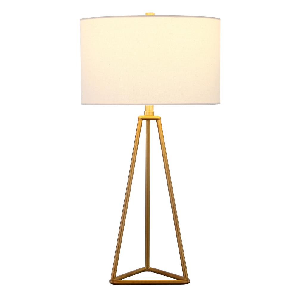 26" Gold Metal Table Lamp With White Drum Shade. Picture 2