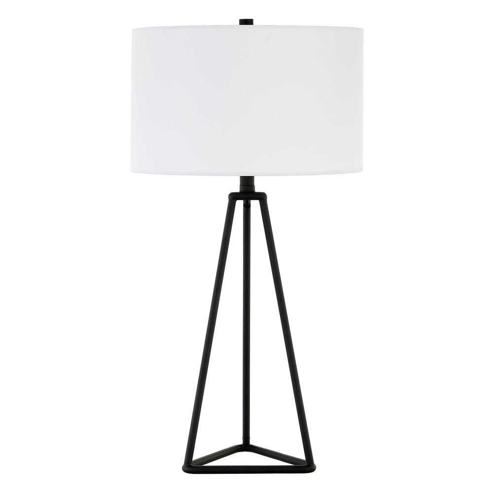 26" Black Metal Table Lamp With White Drum Shade. Picture 1