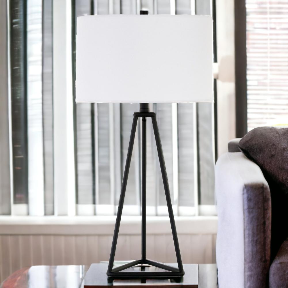 26" Black Metal Table Lamp With White Drum Shade. Picture 3