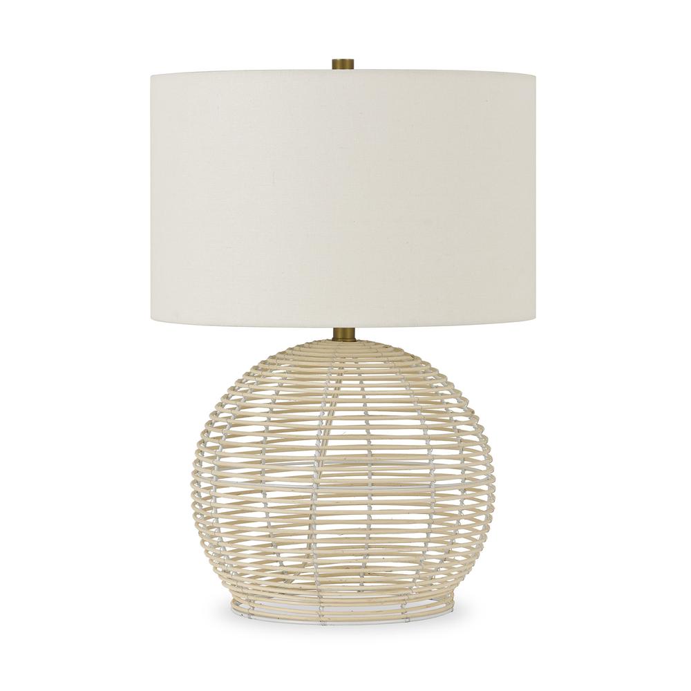 21" Natural Rattan Table Lamp With White Drum Shade. Picture 1