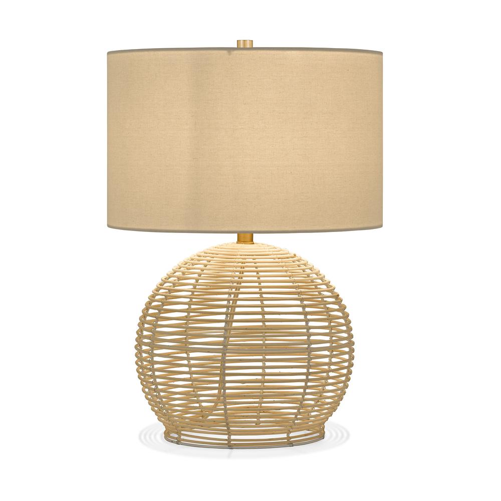 21" Natural Rattan Table Lamp With White Drum Shade. Picture 2
