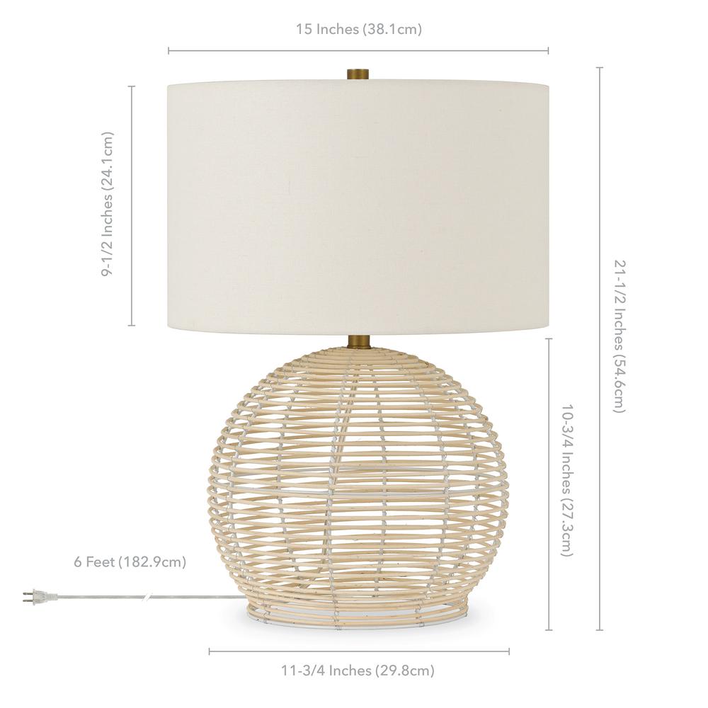 21" Natural Rattan Table Lamp With White Drum Shade. Picture 8