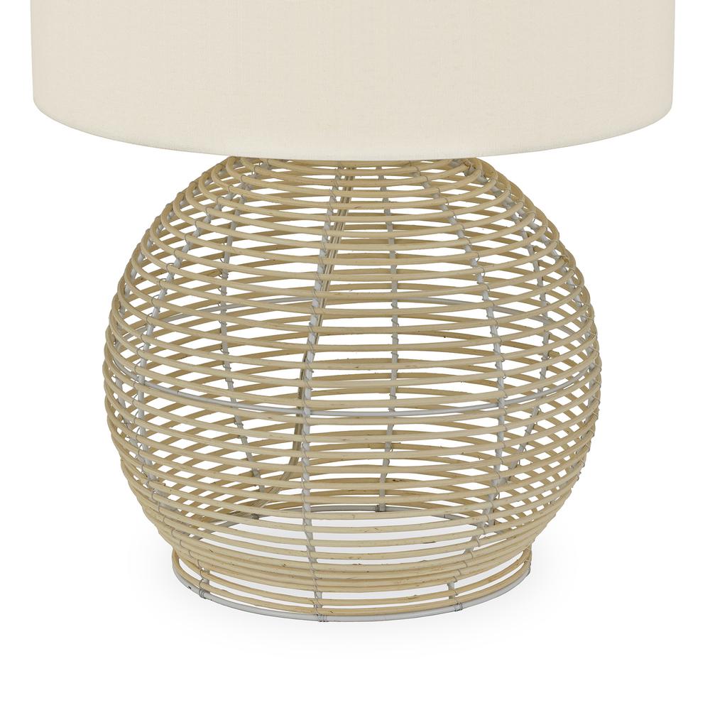 21" Natural Rattan Table Lamp With White Drum Shade. Picture 5