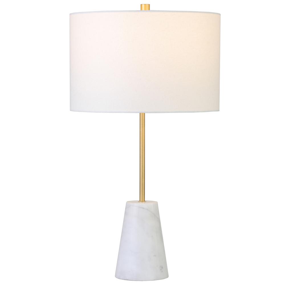 26" Gold and White Marble Table Lamp With White Drum Shade. Picture 2